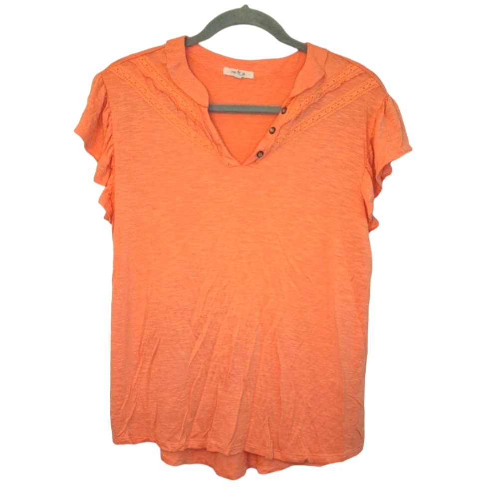 Maurices Coral Peach Ruffle Henley Top Tee Size Medium